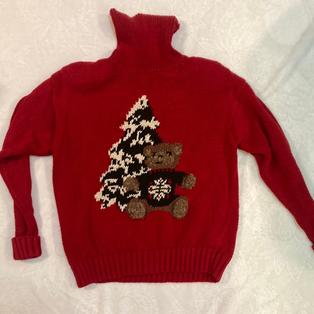 Vintage B.Moss Christmas Sweater Knit, Turtle-Neck Padded-Shoulder